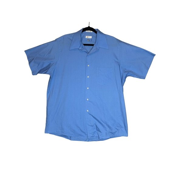 Arrow Men's Dover Broadcloth Blue Short Sleeve Button Up Business Shirt Size XL - Picture 2 of 6